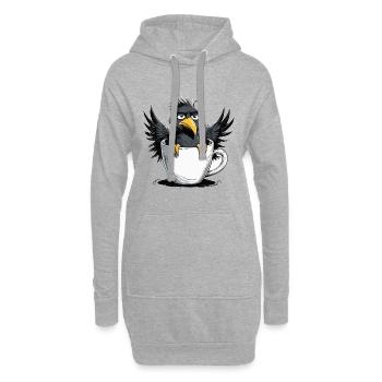 Matin, grognon, café, pas de désir, corbeau, mauvaise humeur, mauvaise humeur - Sweat-shirt à capuche long Femme - gris chiné - Devant