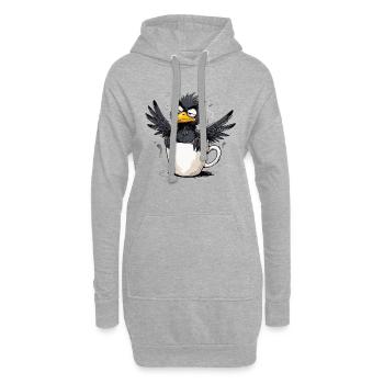 Matin, grognon, café, pas de désir, corbeau, mauvaise humeur, mauvaise humeur - Sweat-shirt à capuche long Femme - gris chiné - Devant