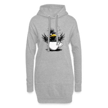 Matin, grognon, café, pas de désir, corbeau, mauvaise humeur, mauvaise humeur - Sweat-shirt à capuche long Femme - gris chiné - Devant