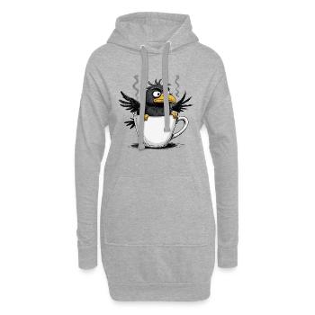 Matin, grognon, café, pas de désir, corbeau, mauvaise humeur, mauvaise humeur - Sweat-shirt à capuche long Femme - gris chiné - Devant