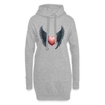 Herz mit Flügeln T-Shirt Gothic Stil - Hoodie-Kleid - Grau meliert - Vorne