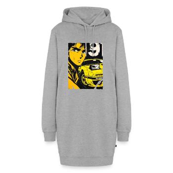 Anime-Autoporträt in Gelb - Hoodie-Kleid - Grau meliert - Vorne