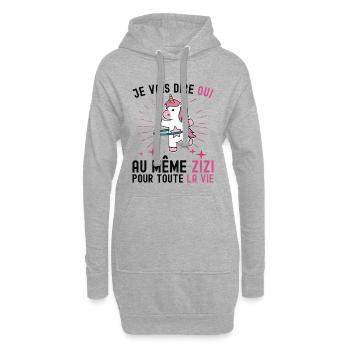 EVJF Même Zizi pour La Vie Future Mariée Licorne - Sweat-shirt à capuche long Femme - gris chiné - Devant