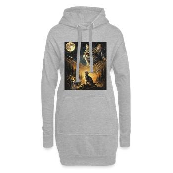 Mond Katze über Wolkenwald Katze heult Mond an - Hoodie-Kleid - Grau meliert - Vorne