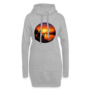 Silhouette rétro du pêcheur au coucher de soleil - Sweat-shirt à capuche long Femme - gris chiné - Devant