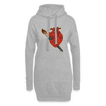 Crimson Heart mit Pinselkunst - Hoodie-Kleid - Grau meliert - Vorne