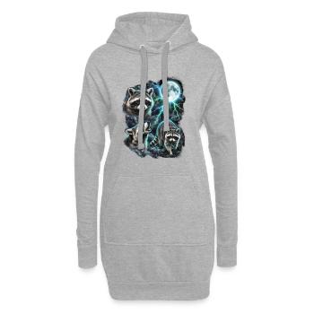 DREI Wilde Waschbären mit Mond Wildlife-Designs - Hoodie-Kleid - Grau meliert - Vorne