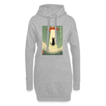 Katze, UFO, Entführung, Aliens, Ausserirdische - Hoodie-Kleid - Grau meliert - Vorne
