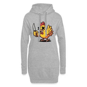 T-shirt poulet fou – Poulet avec couteau - Sweat-shirt à capuche long Femme - gris chiné - Devant