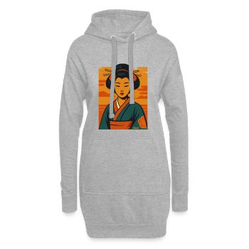 Geisha-Sonnenuntergangs-Kimono-Porträt - Hoodie-Kleid - Grau meliert - Vorne