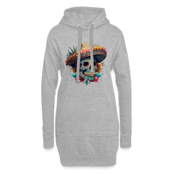 Lebendiger Zuckerschädel im Sombrero - Hoodie-Kleid - Grau meliert - Vorne