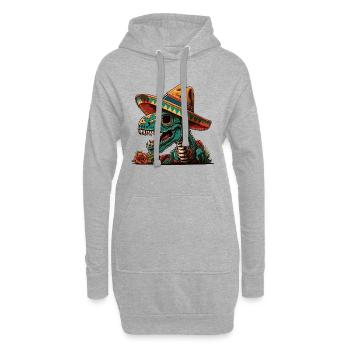 Dinosaurier-Zuckerschädel in Sombrer - Hoodie-Kleid - Grau meliert - Vorne