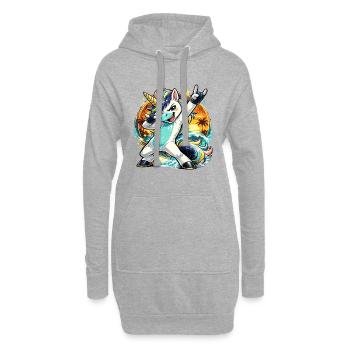 Sommer Einhorn im Dabbing Sunset Beach Stil - Hoodie-Kleid - Grau meliert - Vorne