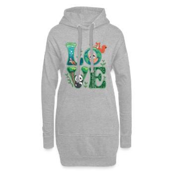 T-shirt Nature Love avec paresseux panda - Sweat-shirt à capuche long Femme - gris chiné - Devant