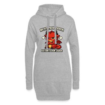 Nicht provozieren Drachen Spruch im Comicstil - Hoodie-Kleid - Grau meliert - Vorne