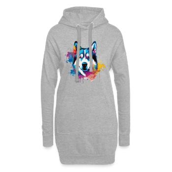Bunter Husky Splash Art Hund - Hoodie-Kleid - Grau meliert - Vorne