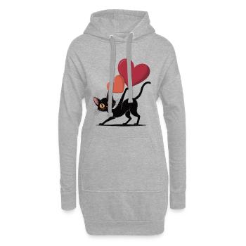 Schwarze Katze Herzen Liebe Katzen Shirt - Hoodie-Kleid - Grau meliert - Vorne