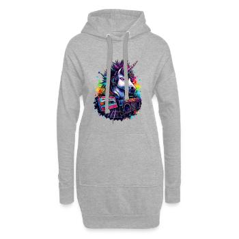 Neon Einhorn mit Kopfhörern im 80er Sound - Hoodie-Kleid - Grau meliert - Vorne