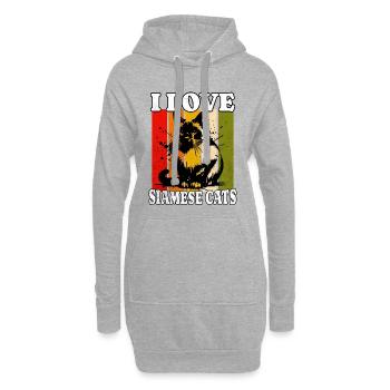 I Love Siamese Cat - Hoodie-Kleid - Grau meliert - Vorne