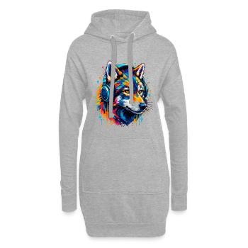 Fuchs mit Neon Kopfhörer Kunst - Hoodie-Kleid - Grau meliert - Vorne