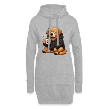Kaffeehund im Hoodie - Hoodie-Kleid - Grau meliert - Vorne