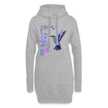 Kolibri Vogel Design mit botanischen Blumen - Hoodie-Kleid - Grau meliert - Vorne