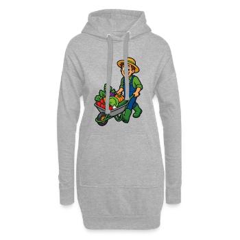 Jardinier joyeux et brouette de légumes - Sweat-shirt à capuche long Femme - gris chiné - Devant