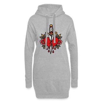 Herz-Pierced Dagger-Tattoo-Stil - Hoodie-Kleid - Grau meliert - Vorne