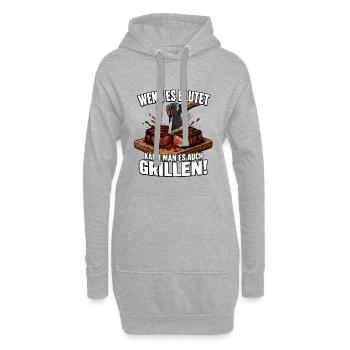 Wenn Es Blutet Kann Man Es Grillen Steak - Hoodie-Kleid - Grau meliert - Vorne