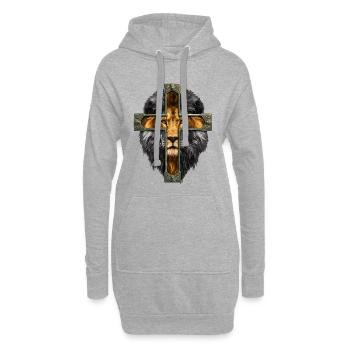 Löwe mit Jesus Kreuz christliche Religion  - Hoodie-Kleid - Grau meliert - Vorne