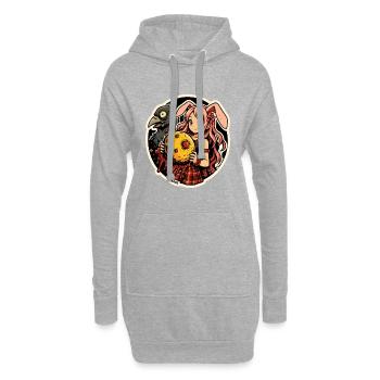 Lapin Lunaire avec Fromage de Lune et Corbeau - Sweat-shirt à capuche long Femme - gris chiné - Devant
