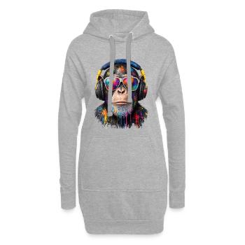 Farbiger Affe mit Kopfhörern und Sonnenbrille - Hoodie-Kleid - Grau meliert - Vorne