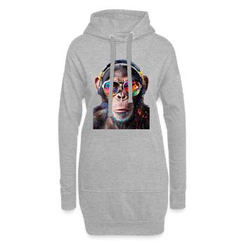 Singe coloré avec des écouteurs, lunettes de soleil, musique - Sweat-shirt à capuche long Femme - gris chiné - Devant