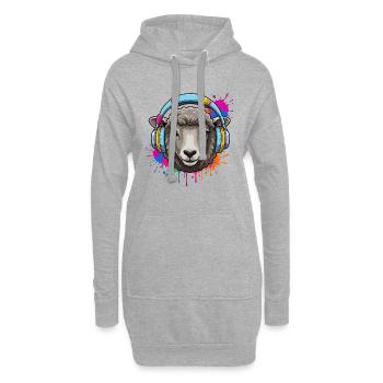 Un mouton avec des écouteurs musicaux colorés - Sweat-shirt à capuche long Femme - gris chiné - Devant