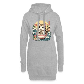 Ramen Neko süße Katze frisst Nudeln Kawaii Wellen - Hoodie-Kleid - Grau meliert - Vorne