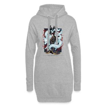 Moonlit Dragon Maiden Seiden-Kimono mit Kitsune - Hoodie-Kleid - Grau meliert - Vorne