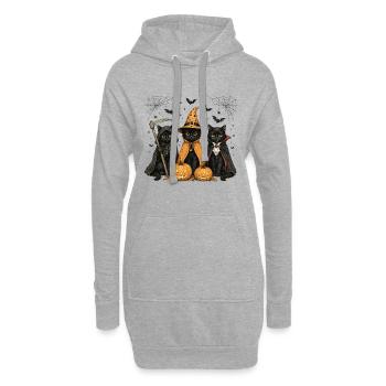 Halloween Katzen als Hexe und Vampir verkleidet. L - Hoodie-Kleid - Grau meliert - Vorne