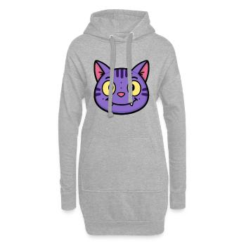 T-shirt Chat Cartoon Violet - Sweat-shirt à capuche long Femme - gris chiné - Devant