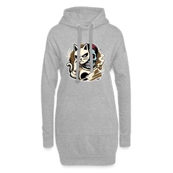 Masque de chat contre Visage de zombie - Sweat-shirt à capuche long Femme - gris chiné - Devant