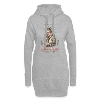Ronronnements & Pétales – Chat aux Fleurs Romantique - Sweat-shirt à capuche long Femme - gris chiné - Devant