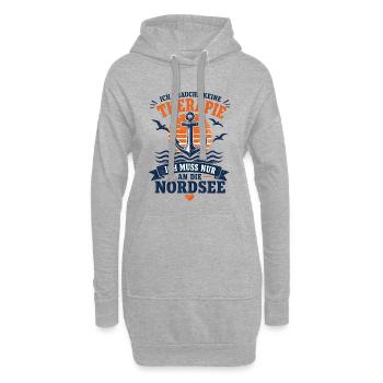 Ich brauche keine Therapie ich muss an die Nordsee - Hoodie-Kleid - Grau meliert - Vorne