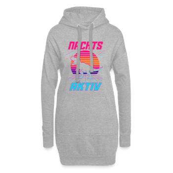 Nachts aktiv – Retro Dinosaurier im Neonlook - Hoodie-Kleid - Grau meliert - Vorne