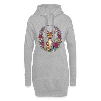 Reh Kitz Blumen Volksfest Trachten Ersatz Damen - Hoodie-Kleid - Grau meliert - Vorne