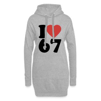 J’aime six sept | Duo numéros 6 et 7 - Sweat-shirt à capuche long Femme - gris chiné - Devant
