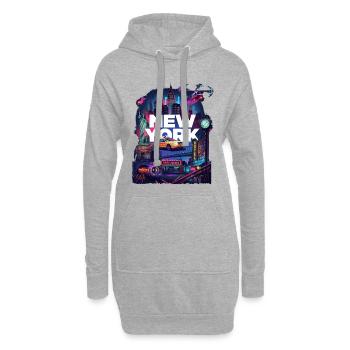 Neon New York Cityscape - Hoodie-Kleid - Grau meliert - Vorne