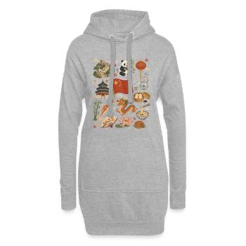 China | Wall, Panda & Tea Culture - Hoodie Dress - heather grey - Front