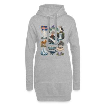 Islande | Volcans, Geysers et aurores boréales - Sweat-shirt à capuche long Femme - gris chiné - Devant