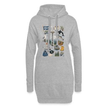 Seattle | Space Needle, Café & Nature - Sweat-shirt à capuche long Femme - gris chiné - Devant
