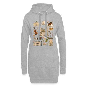 Charme viennois | Culture et Café de Vienne - Sweat-shirt à capuche long Femme - gris chiné - Devant