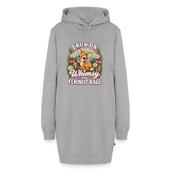 I Run On Whimsy And Feminist Rage - Hoodie-Kleid - Grau meliert - Vorne - AI Model Female 172 light (172cm)